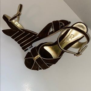 Cole Haan Collection 7 Suede Heel Sandal Metallic